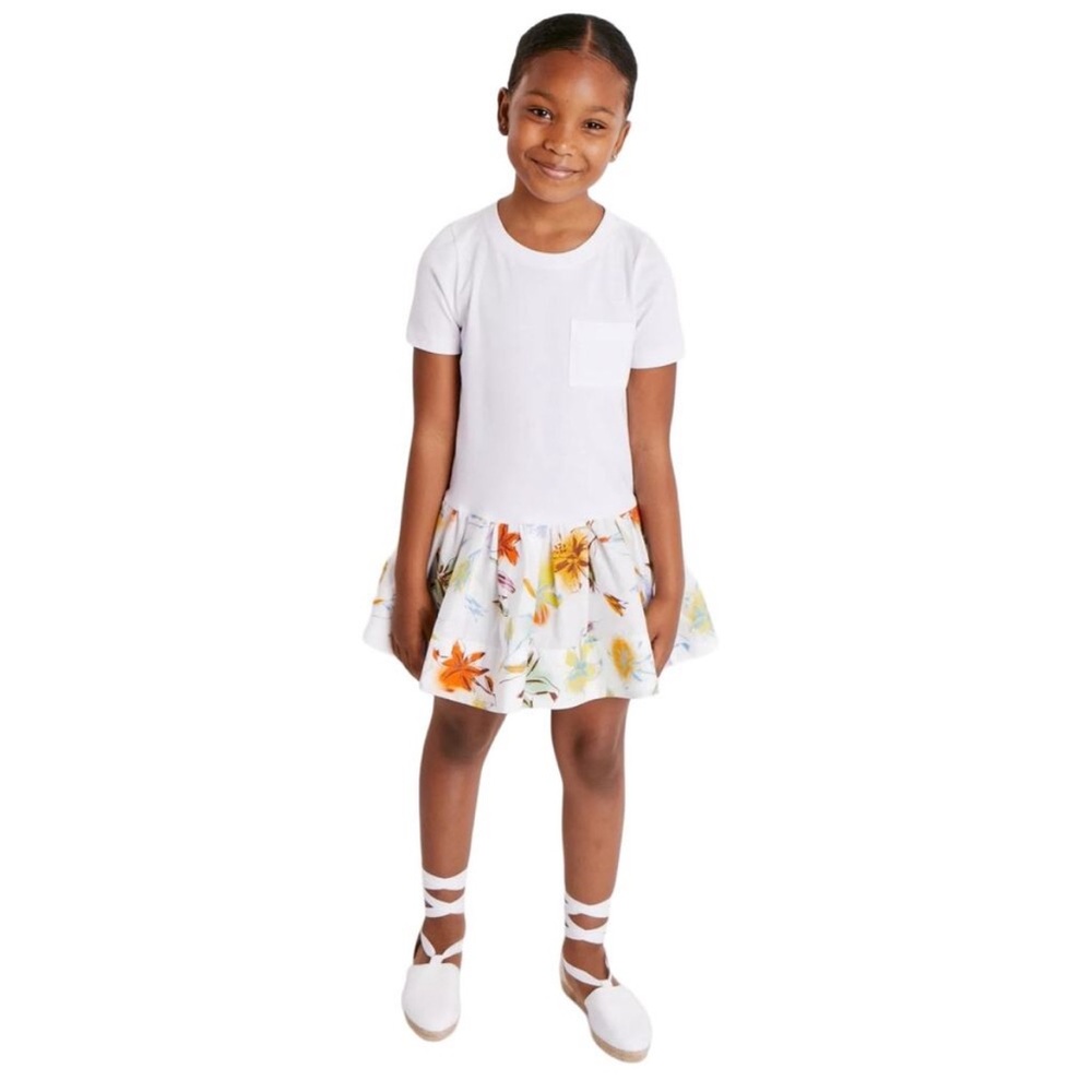 Tanya Taylor Mini Katlyn White Floral T Shirt Dress Size L (10-11) Years Old